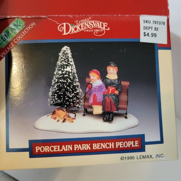 Vintage 1995 Lemax Dickensvale Collectibles Porcelain Park Bench People w/Dog - Picture 2 of 4